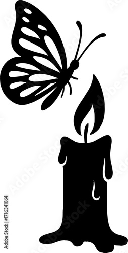 Butterfly flying around candle flame - hope and fragility vector with white background 