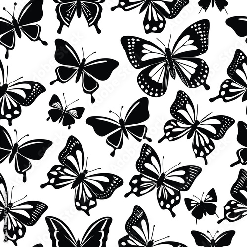 Black and White Butterfly Pattern Seamless Background Keywords: butterfly, pattern, seamless