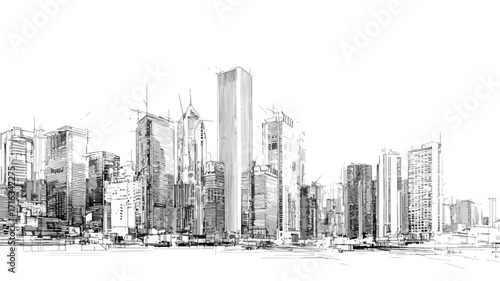 Cityscape Drawing with Skyscrapers and Urban Landscape in Vector Art