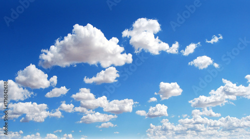 Photography Bright blue sky filled with fluffy white cumulus clouds