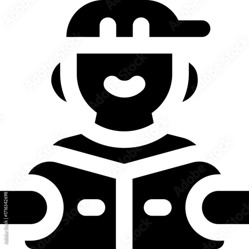 person reading map glyph icon. Strong and solid vector icon for websites, mobile interfaces, presentations, and visual branding. High quality and easy to edit.