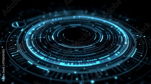 Futuristic digital circle with glowing lines, representing advanced technology and innovation in a dark background.