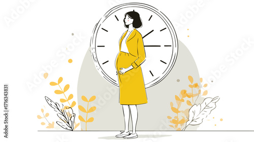 Pregnant Woman Standing in Front of Clock: Time for Maternity Checkup