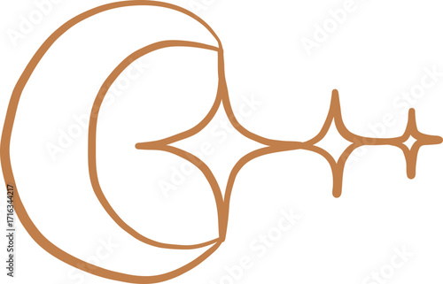 Stylized Crescent Moon With Sparkle Overlay