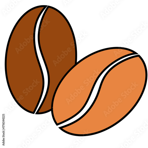 Illustration of two brown coffee beans