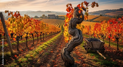 Tuscan Vineyard in Autumn - Golden Light on Rolling Hills.