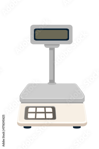 Professional digital scale with elevated display and numeric keypad. Commercial weighing equipment for business use. Industrial measurement device with control panel. Vector illustration on white