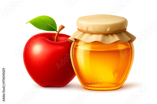 Fresh Red Apple and Golden Honey Jar Illustration