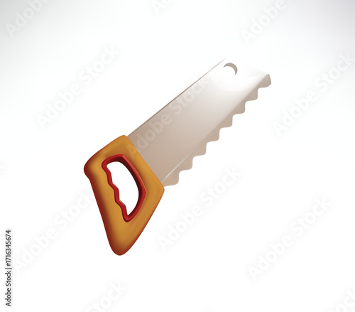 Hand Saw Cartoon Style Tool vector 3d icon isolated on white background for construction and DIY projects