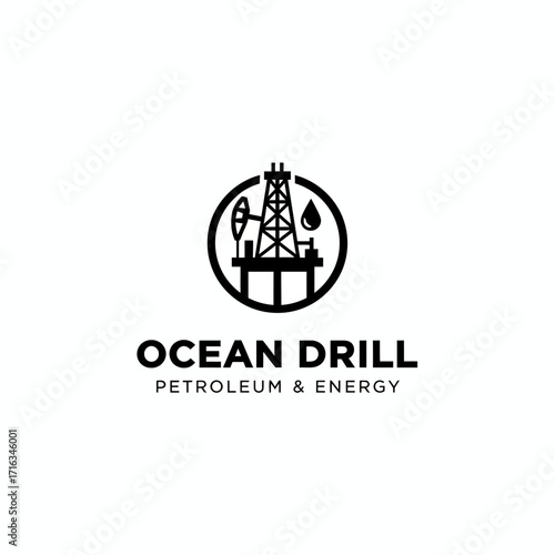 A circular logo for "Ocean Drill," an oil and gas exploration company, featuring an offshore drilling rig.