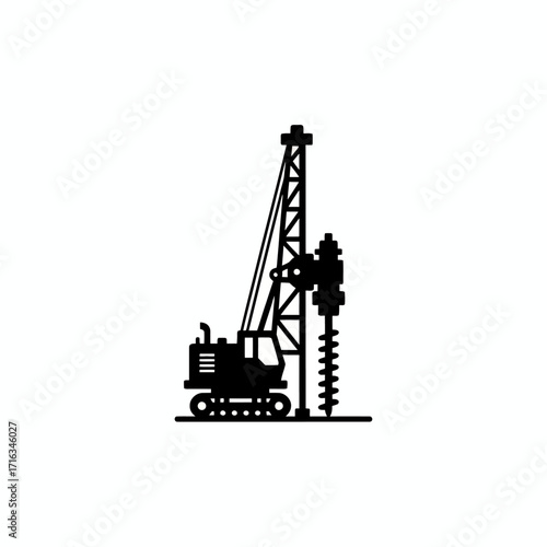 A silhouette icon of a drilling rig machine used for construction, foundation work, and geotechnical engineering.