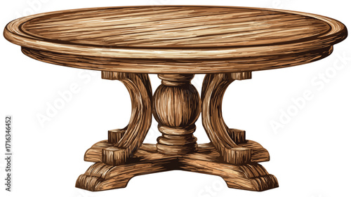 Circular Wooden Table Vector Illustration for Interior Design and Home Decor