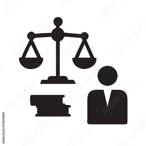 Legal concept of justice and law represented by scales and a person silhouette