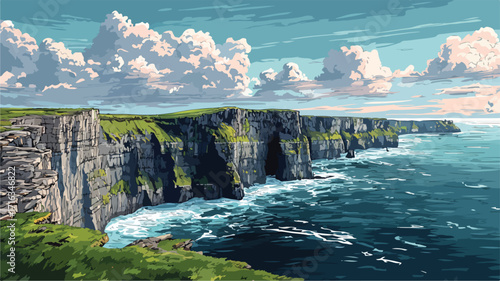Majestic Cliffs of Moher Ireland Vector Illustration