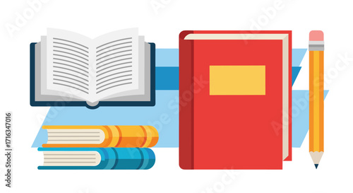 Illustration of books and a pencil representing knowledge and learning.