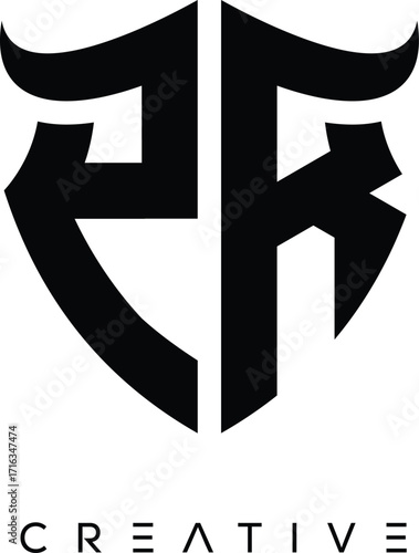 PR Shield Monogram Logo with Bull Horn – Bold Emblem Symbol for Security, Protection and Modern Branding