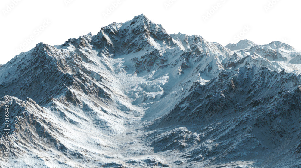 Obraz premium Beautiful mountain landscape with snow and clouds for winter nature scenery, outdoor travel, and adventure concept isolated on white background 