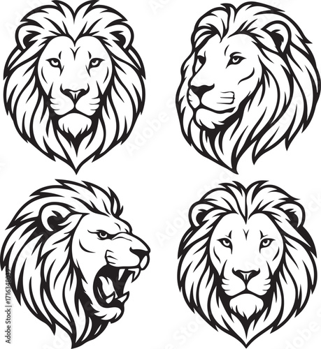 Lion heads line art illstration
