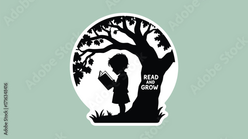 Captivating child silhouette reads book under tree inspiring growth and knowledge