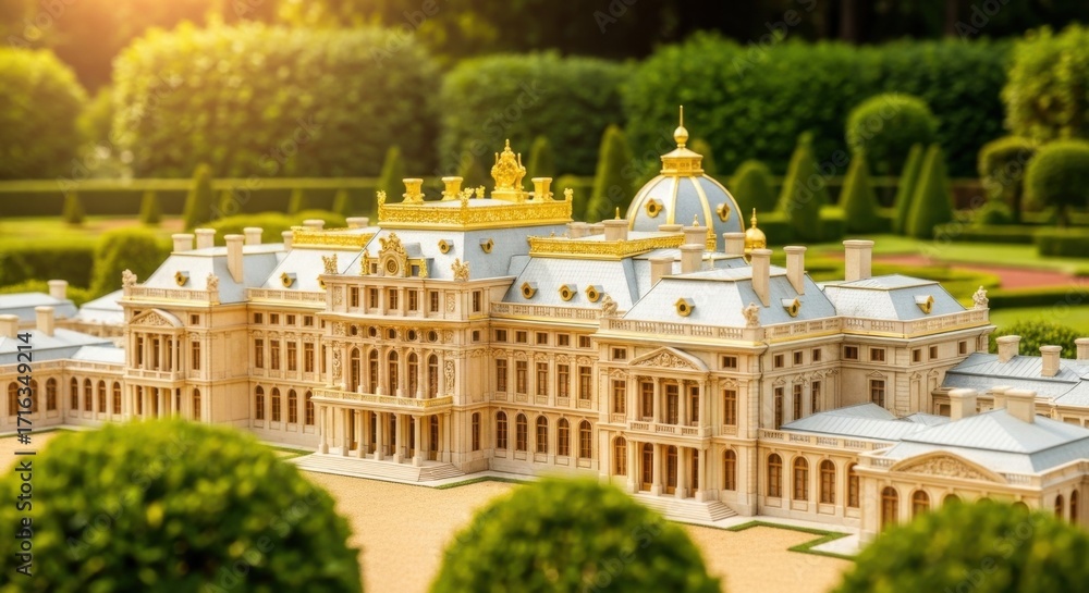 Fototapeta premium Detailed Architectural Model of a Baroque Palace with Ornate Details and Elegant Design in Bright Sunlight