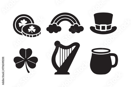 St patricks day symbols silhouette collection