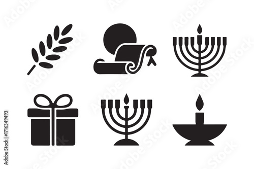 Set of hanukkah and jewish holiday icons