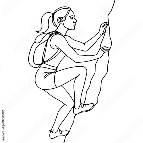 woman climber with a ponytail and backpack 