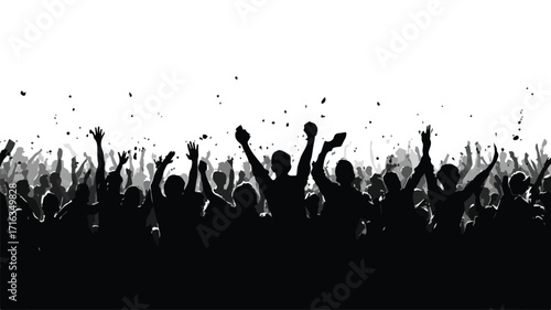 Exciting Silhouette of Large Enthusiastic Crowd Gathering Together