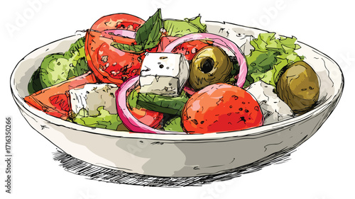 Vibrant Fresh Greek Salad with Colorful Vegetables and Tomato
