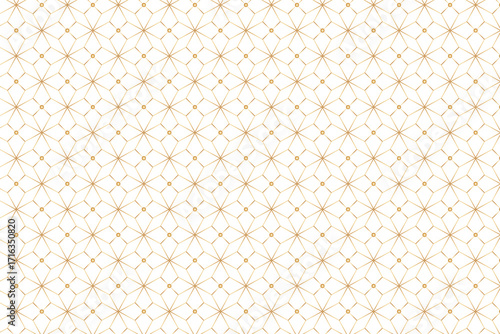 Abstract polygonal geometric vector seamless pattern with gold line star texture | Floral golden modern background for fabric, decoration, art
