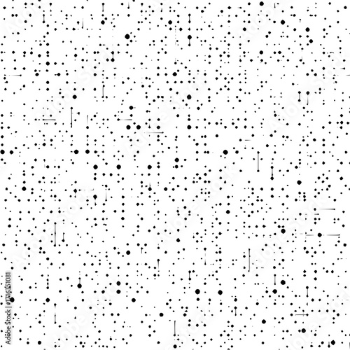 Dense arrangement of black dots and short lines on a white background creating a textured pattern look