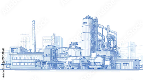 Modern Industrial Factory and Plant Buildings in Urban Landscape