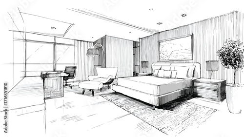 Professional Interior Design Sketch Perspective with Paint Elements