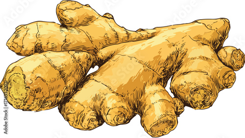 Vibrant Isolated Fresh Ginger Vector Illustration for Culinary Design Projects