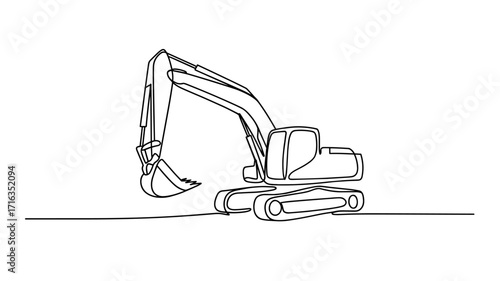 Excavator One Line Drawing Vector Illustration