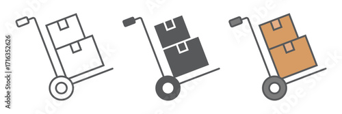Hand truck with cardboard boxes icon, logistic and delivery, hand dolly sign vector graphics, a linear icon on a white background, eps 10.