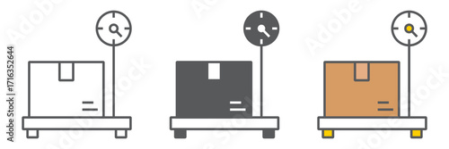 Box on storage scale icon, logistic and delivery, platform scale sign vector graphics, a linear icon on a white background, eps 10.