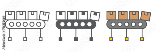 Conveyor belt with cardboard boxes icon, logistic and delivery, factory conveyor sign vector graphics, a linear icon on a white background, eps 10.