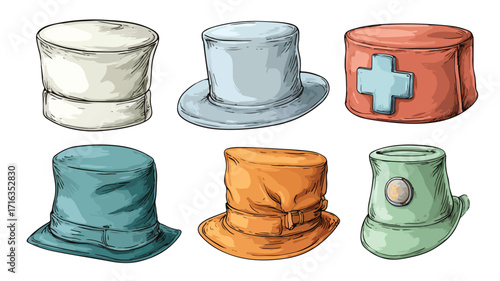Medical Hats Cartoon Style Set for Health Professionals