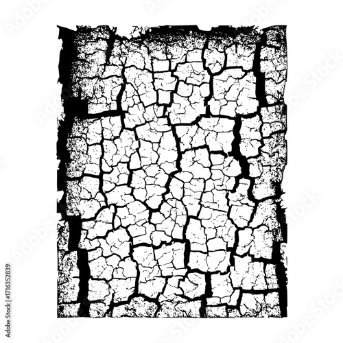 Black and white cracked surface texture with rough edges creating a distressed and aged appearance overall