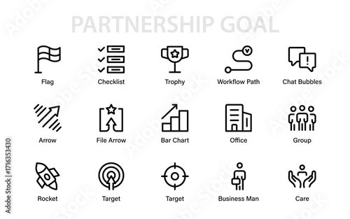 Partnership Goal modern line icon pack. Professional creative minimal outline vector collection showcasing collaboration and group unity.