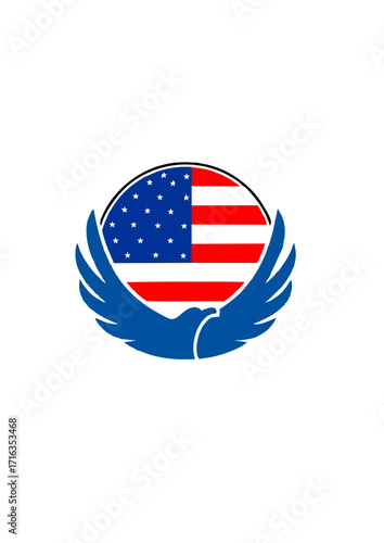 Bird flapping its wings on the American flag vector.ai