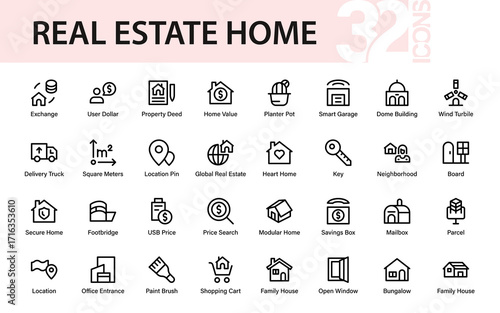 Real estate Home Professional Line Icon Pack, Modern Real Estate Property Outline Vector Collection Featuring Minimal and Unique Designs for Premium Business Use