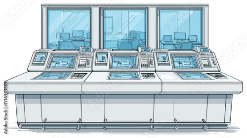Sleek Modern Cash Desk with Financial Business Windows for Professional Spaces