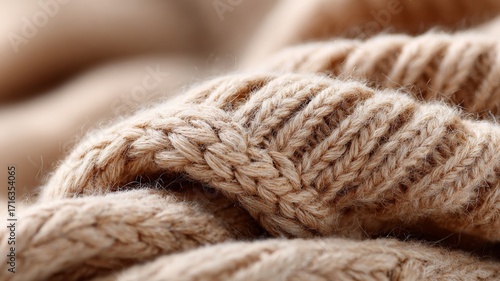 close-up knit cable texture, warm wool in latte hues