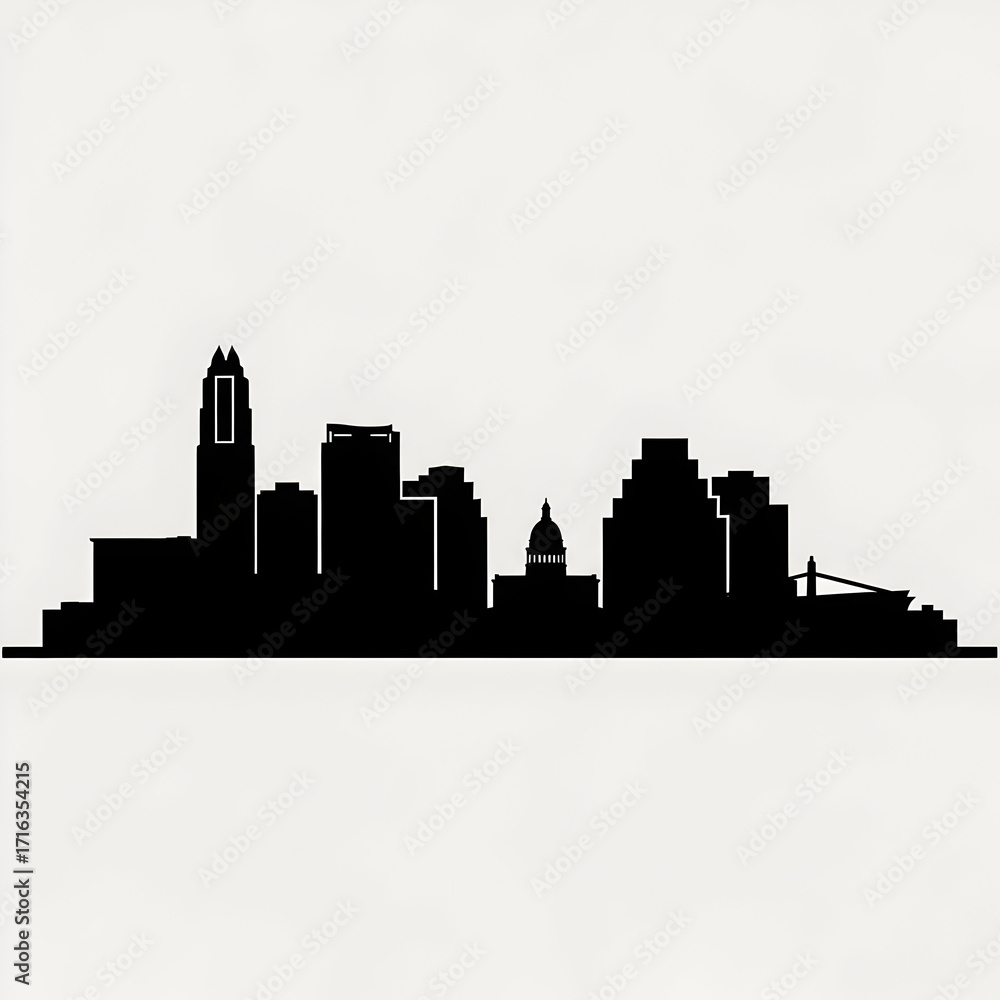 Fototapeta premium Cityscape Silhouette with Tower and Dome on White Background
