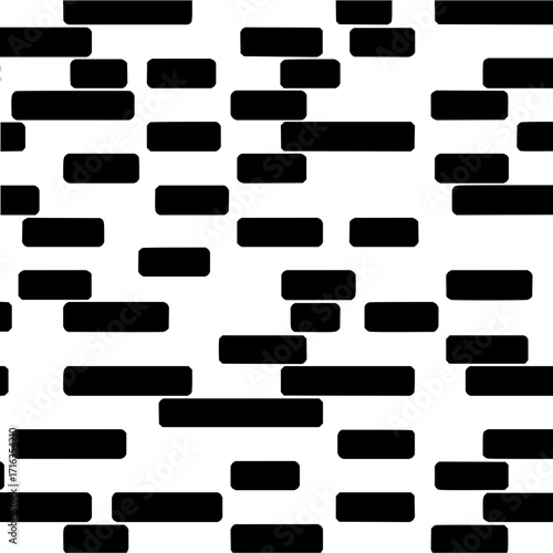 Black rounded rectangles of varying sizes scattered randomly on a white background creating a pattern