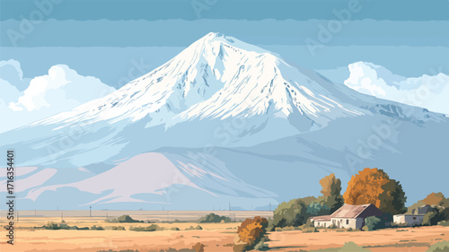 Mount Ararat Cartoon Vector Illustration Turkey Landscape Drawing