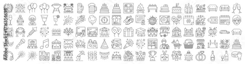 Collection of Black and White Party and Celebration Line Icons in Vector