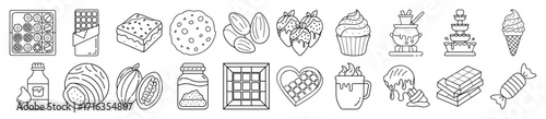 A delicious assortment of chocolate treats and sweets in a linear style